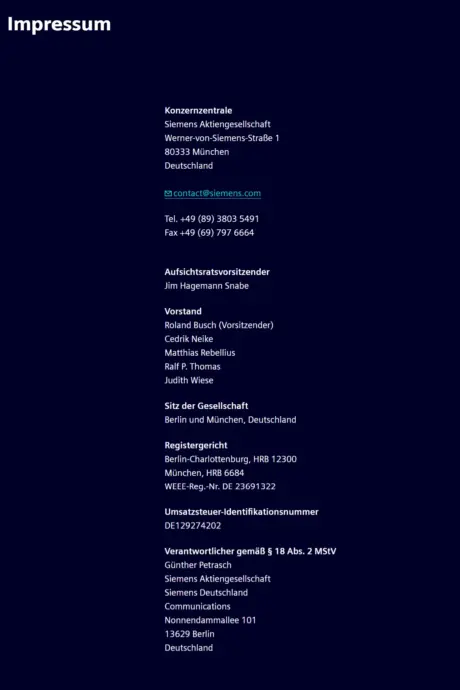 Siemens's Impressum