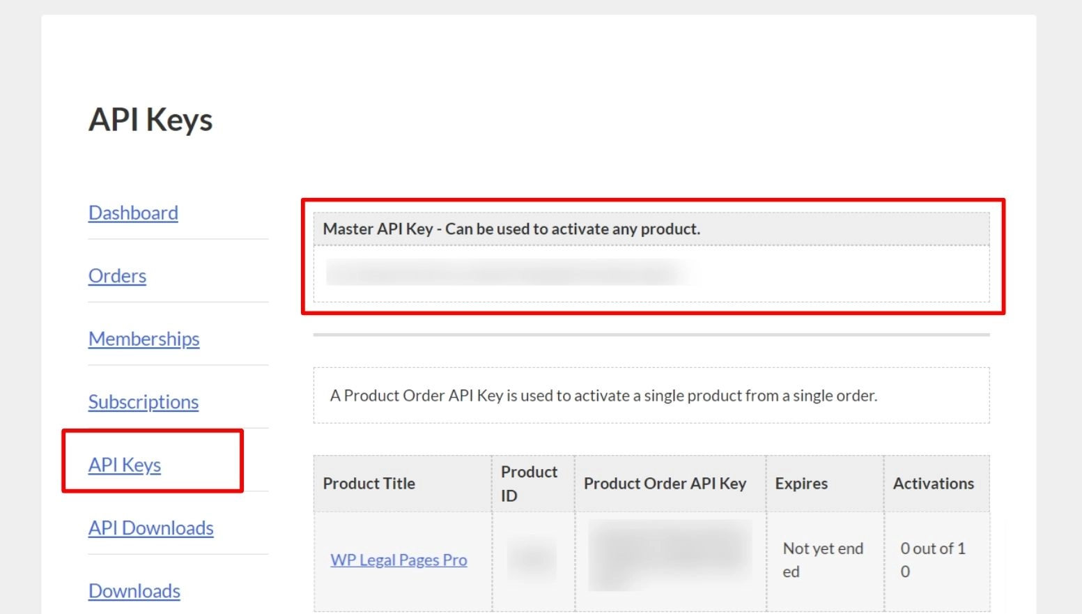 API Keys and Product ID