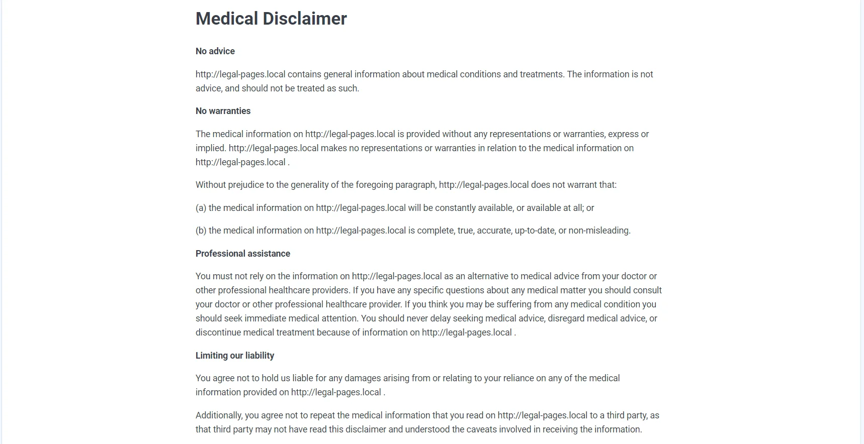 Medical disclaimer page is ready