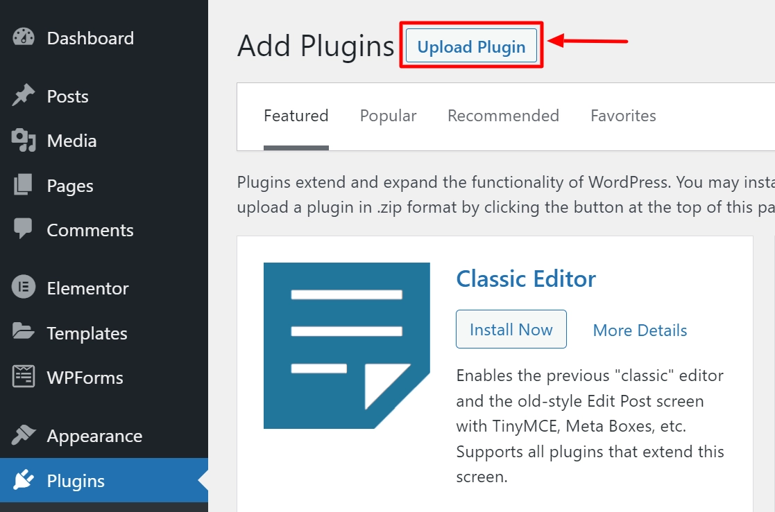 Click on Upload Plugin.