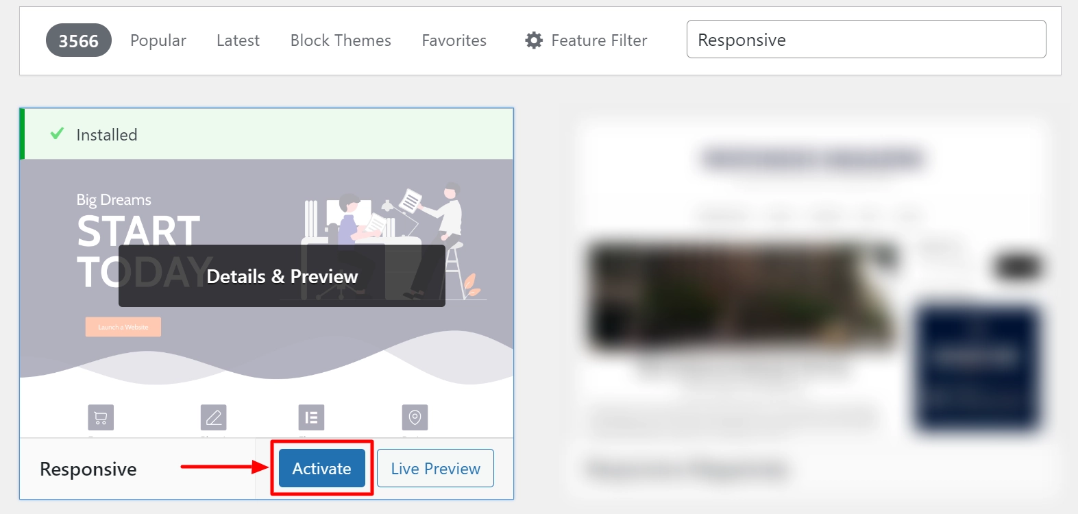 Activating Responsive theme