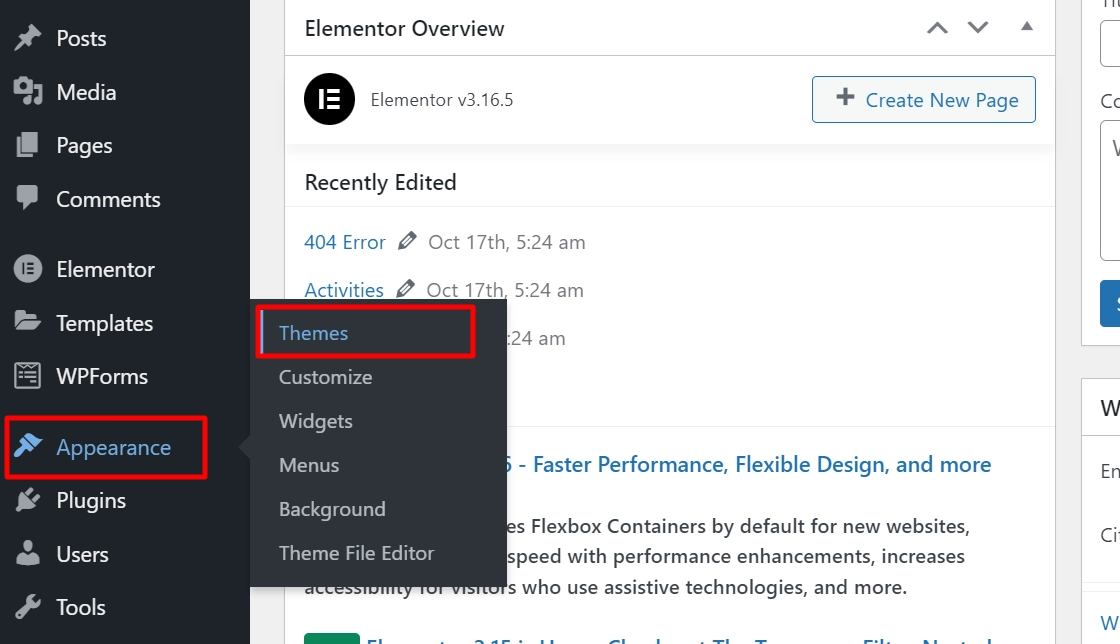 Navigate to the Appearance > Themes