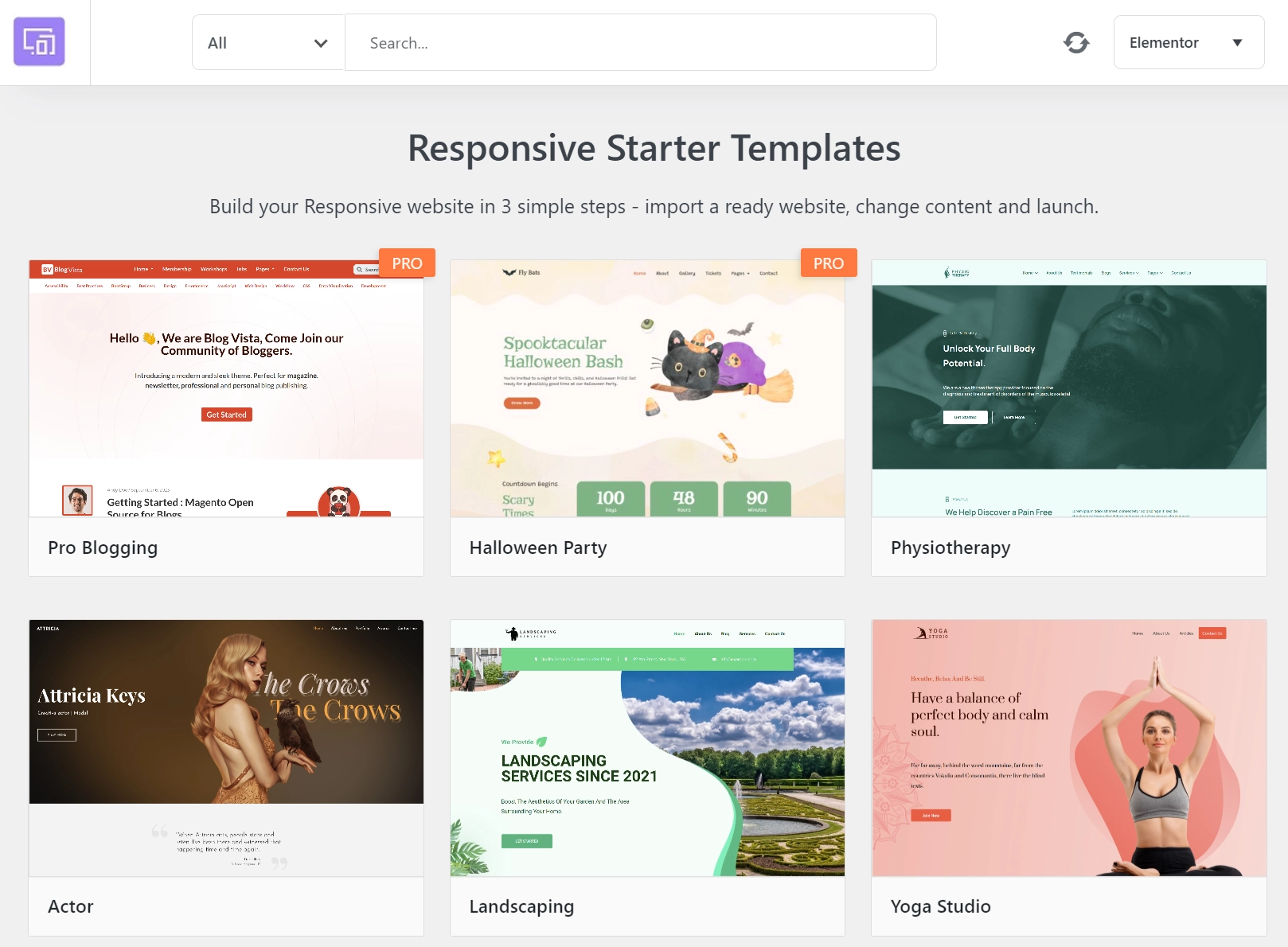 The list of 150+ templates.
