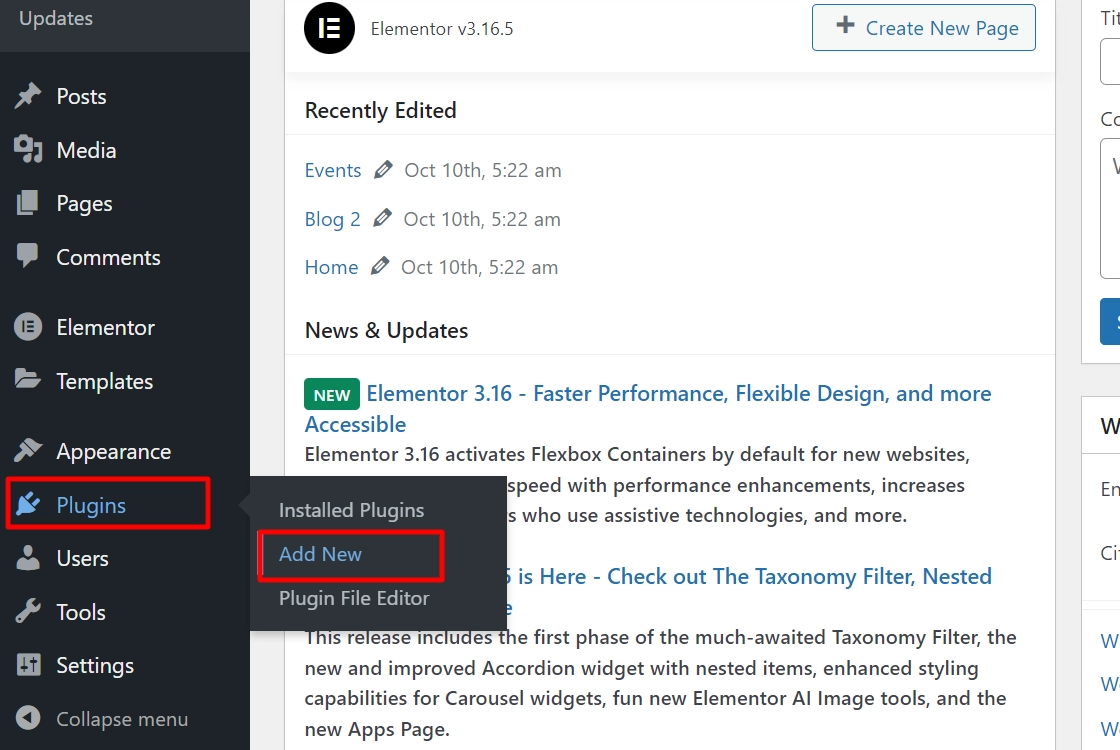Go to Plugins > Add New from your admin dashboard.