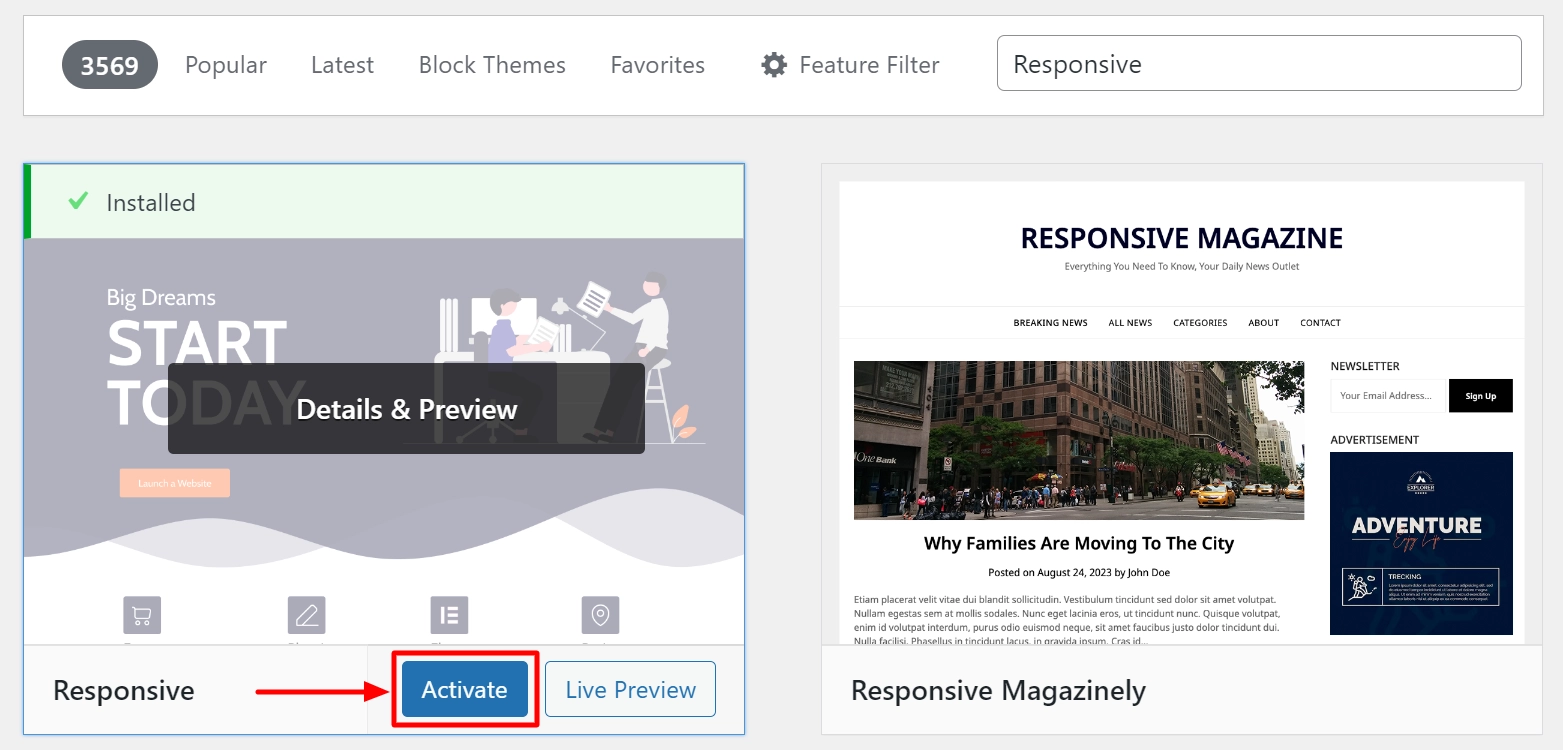 Install and activate the theme