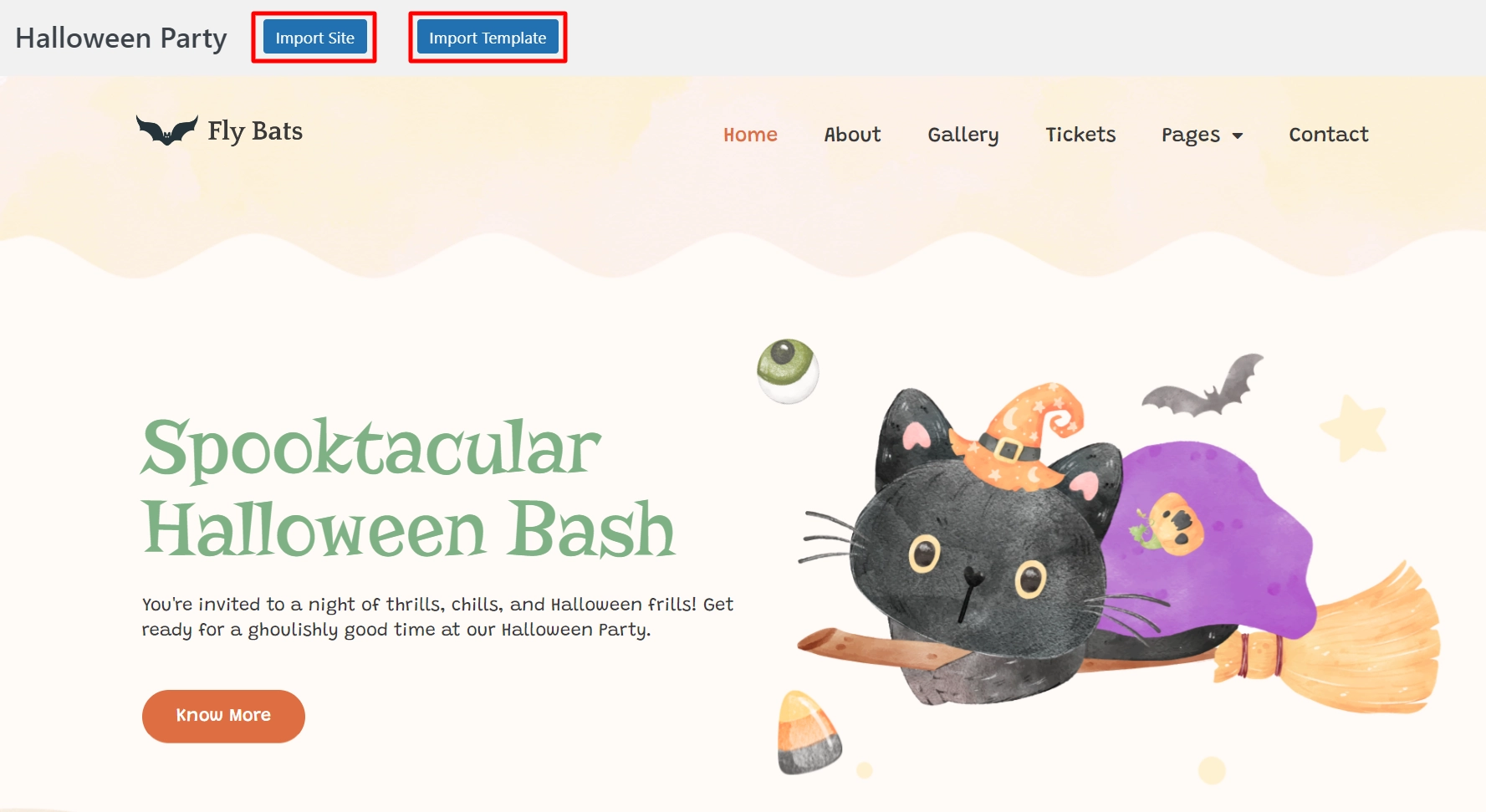 Here, you'll get two options: Import Site and Import Template.