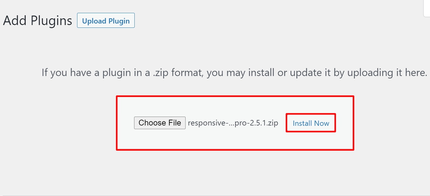 Installing Responsive Pro plugin