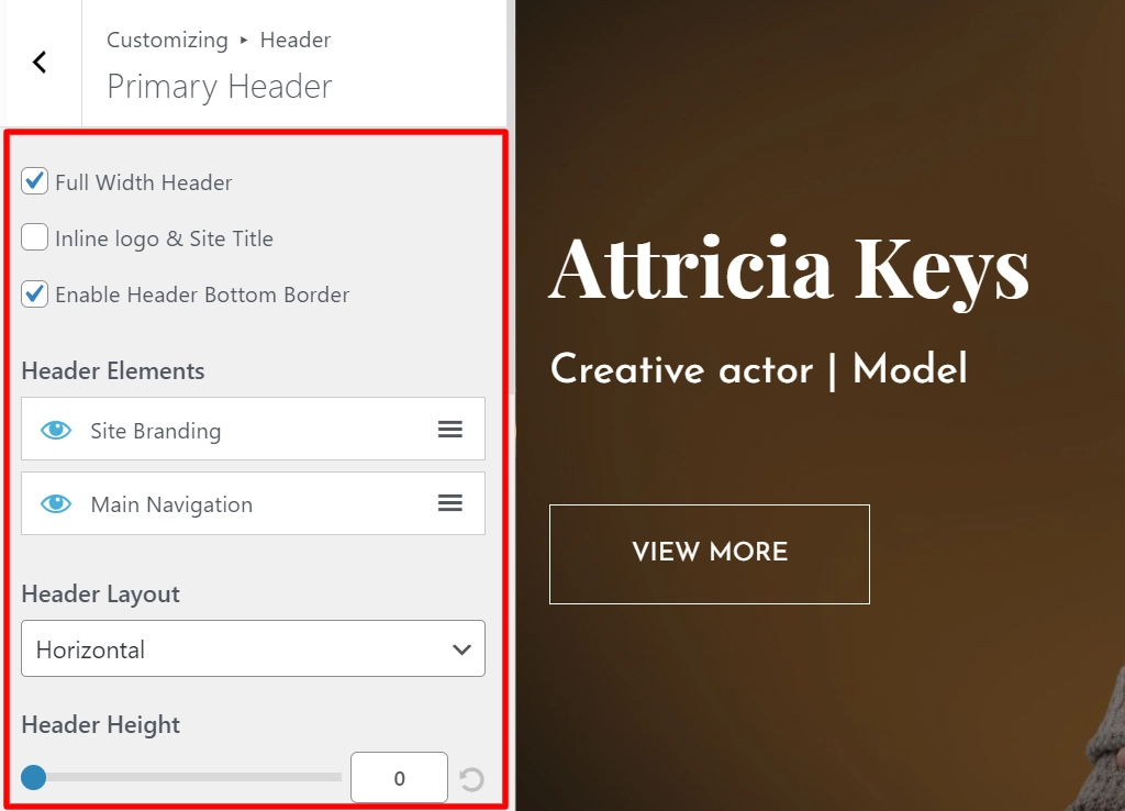 Primary header settings