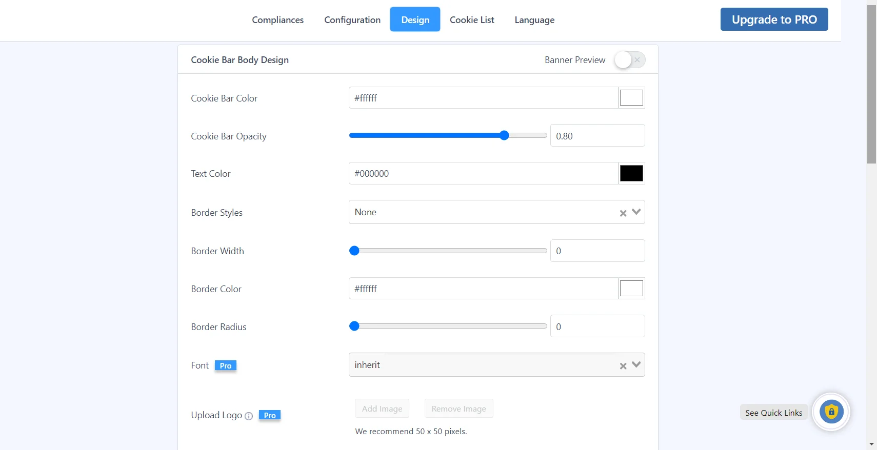 Design tab- WP Cookie Consent 