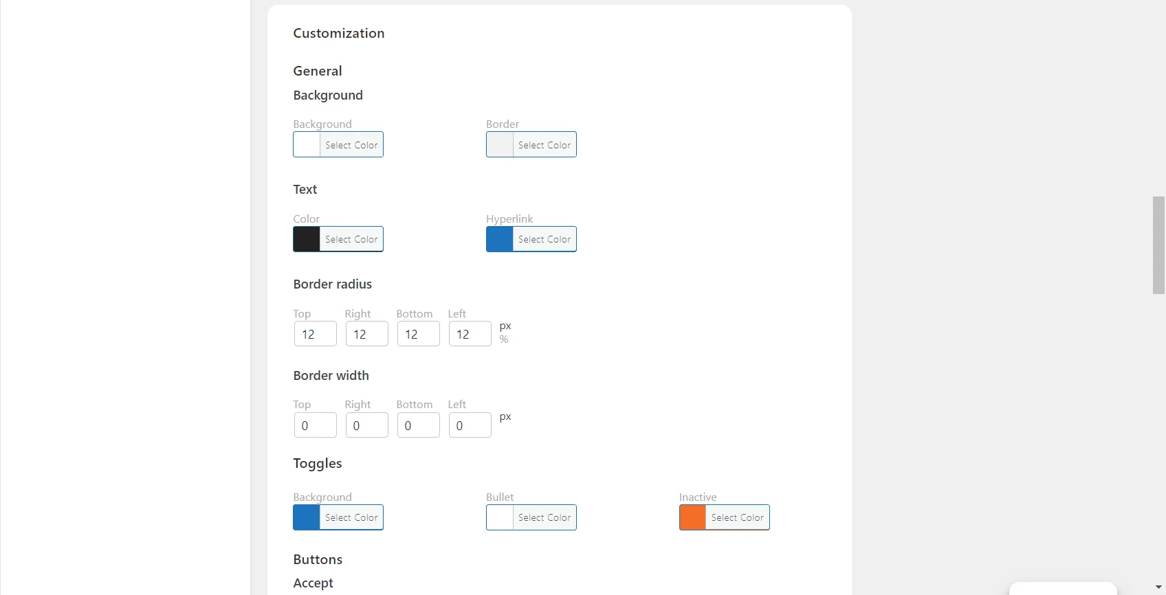 Customization tab- Complianz
