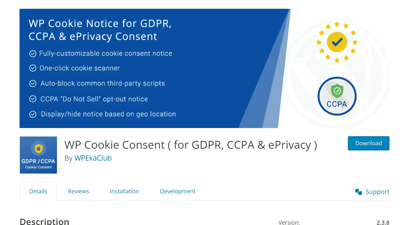 WP Cookie Consent plugin 