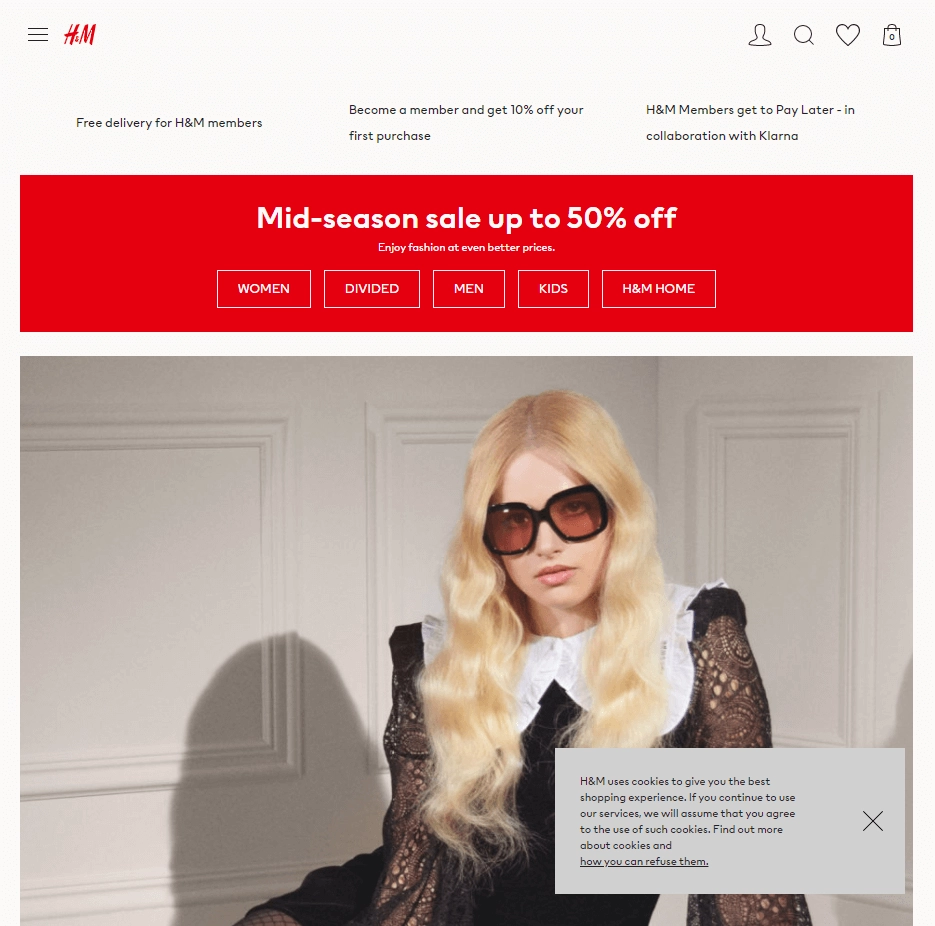 H&M cookie banner