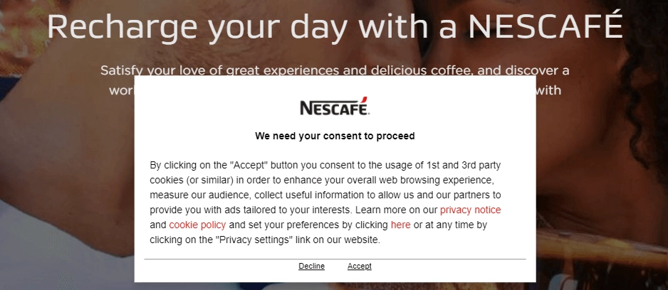 Nescafe Cookie Banner