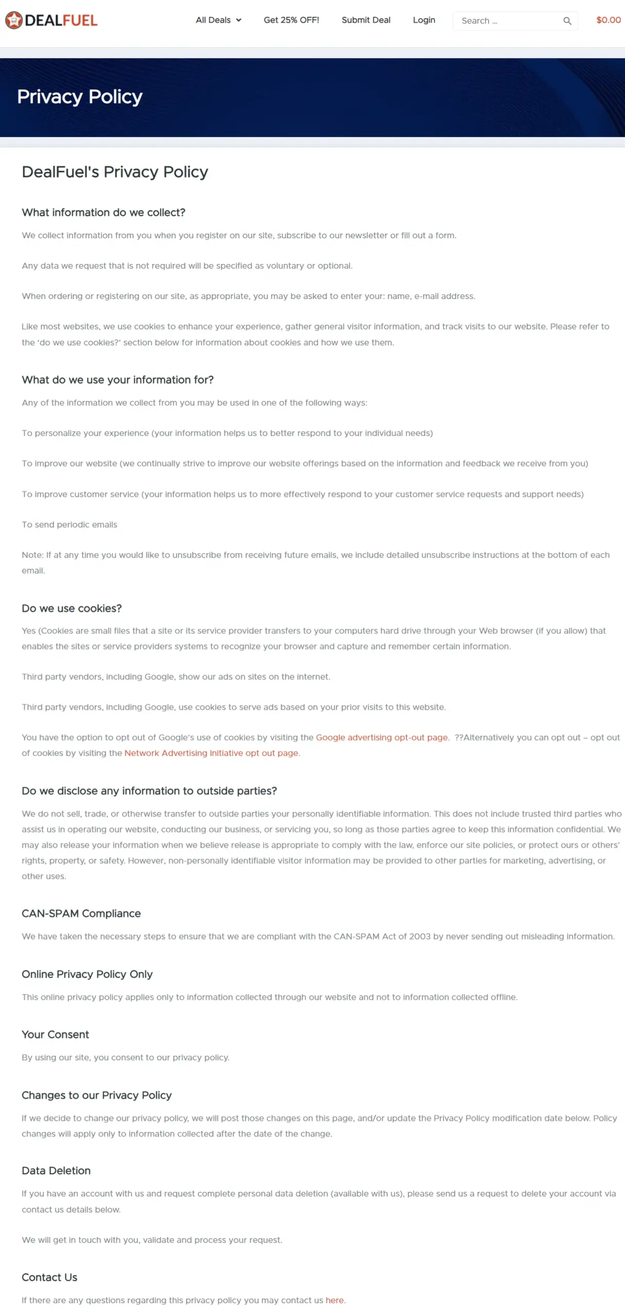 DealFuel Privacy statement example