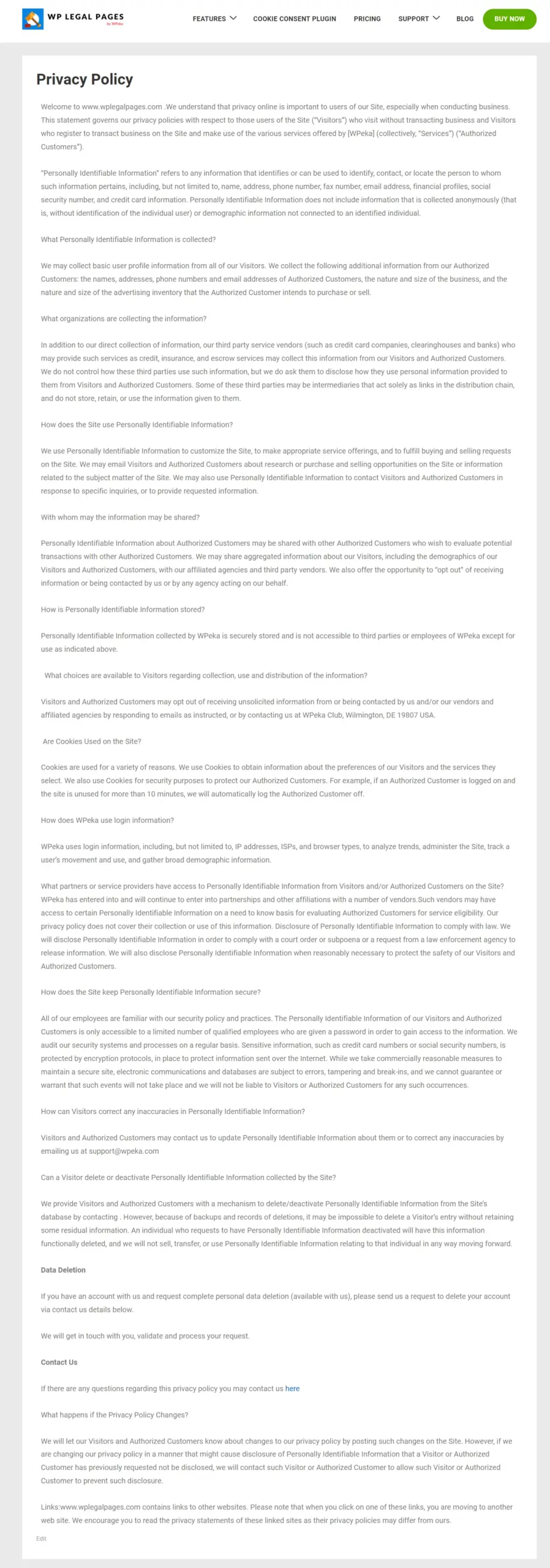 WP Legal Pages Privacy Policy