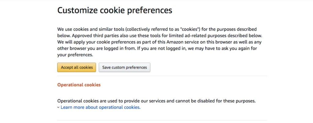 Amazon cookie consent banner
