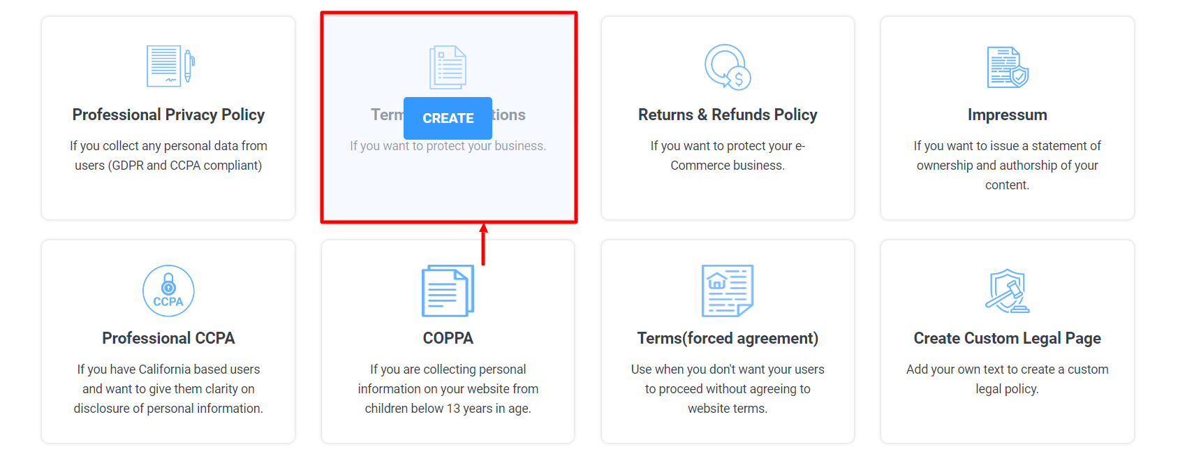 Choosing terms and conditions template.