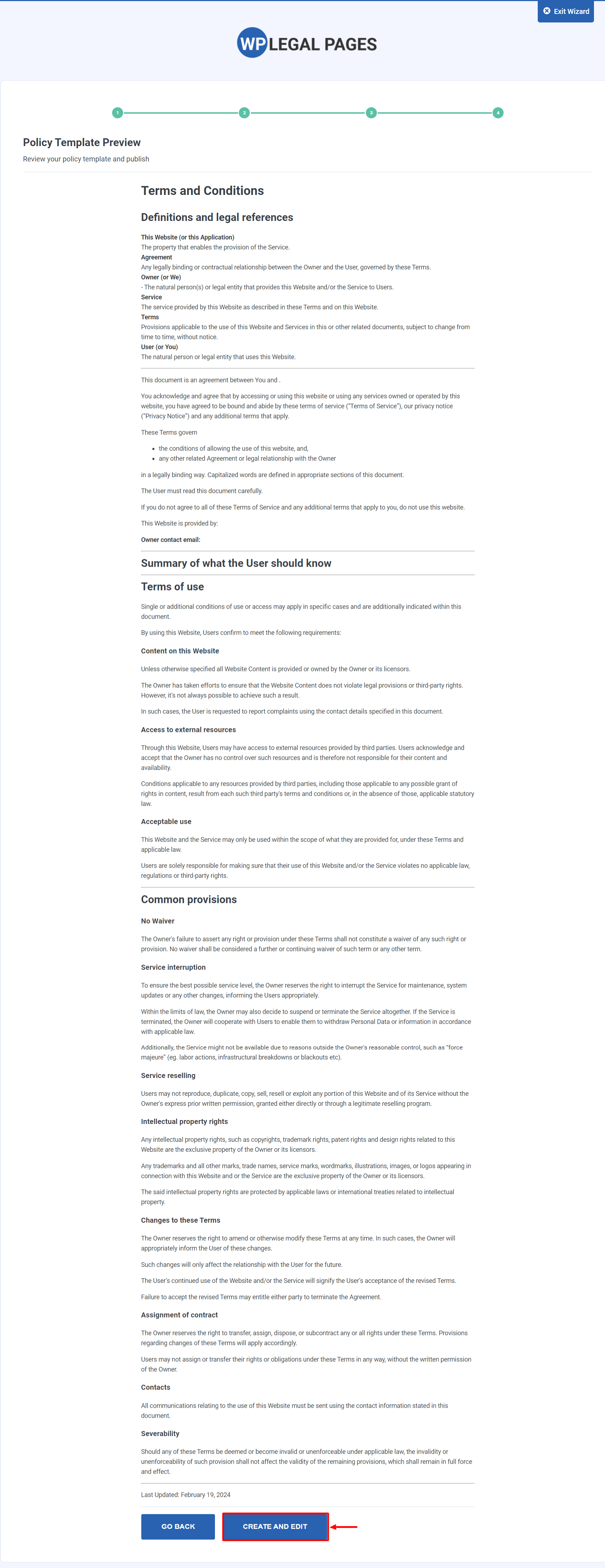 WPLegalPages policy template preview