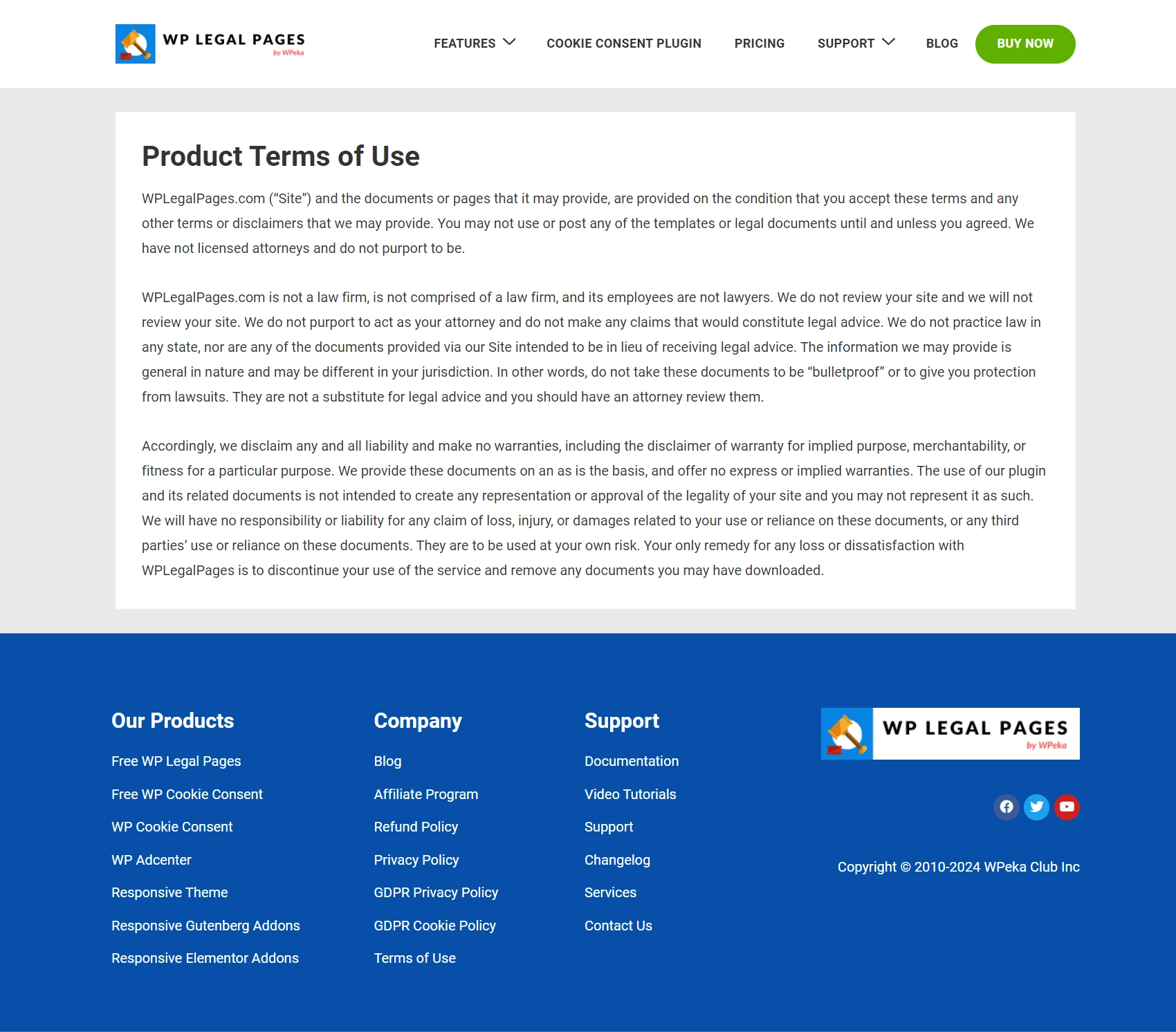 WP Legal Pages terms of use template