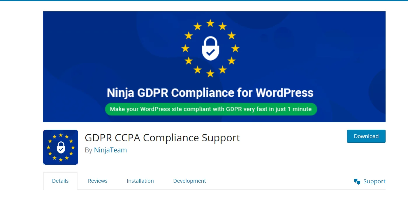 Ninja GDPR compliance plugi for WordPress