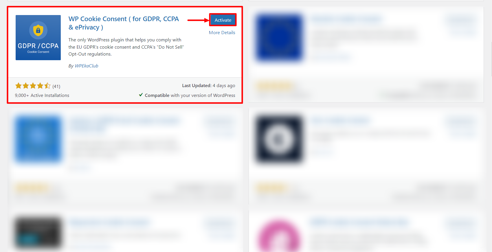 Activating WP Cookie Consent plugin