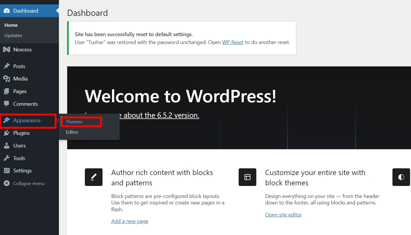 Navigate to appearance and click themes