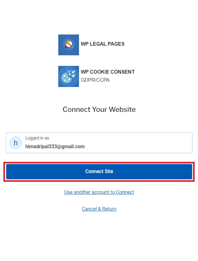 Click on Connect Site