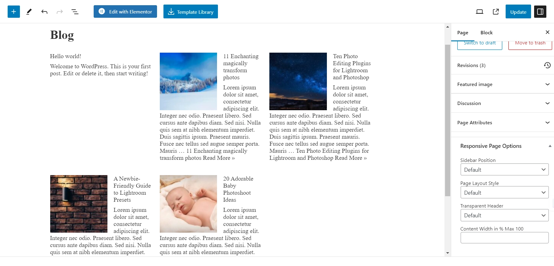 Edit Page Blog using the block editor