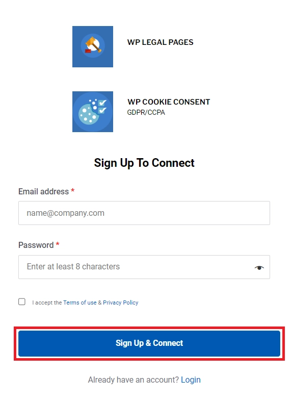 Click on Sign Up & Connect