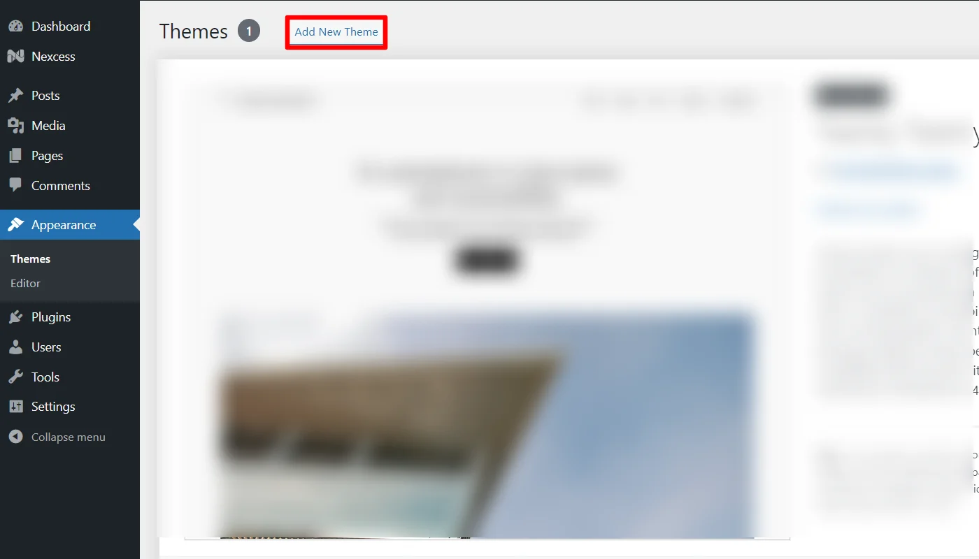 Clicking add new theme