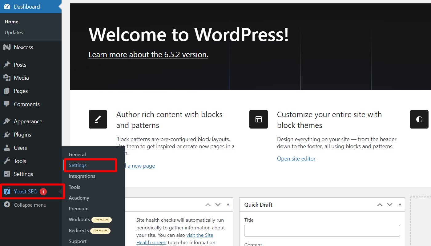 Navigate through your WordPress dashboard and click on Yoast SEO> settings