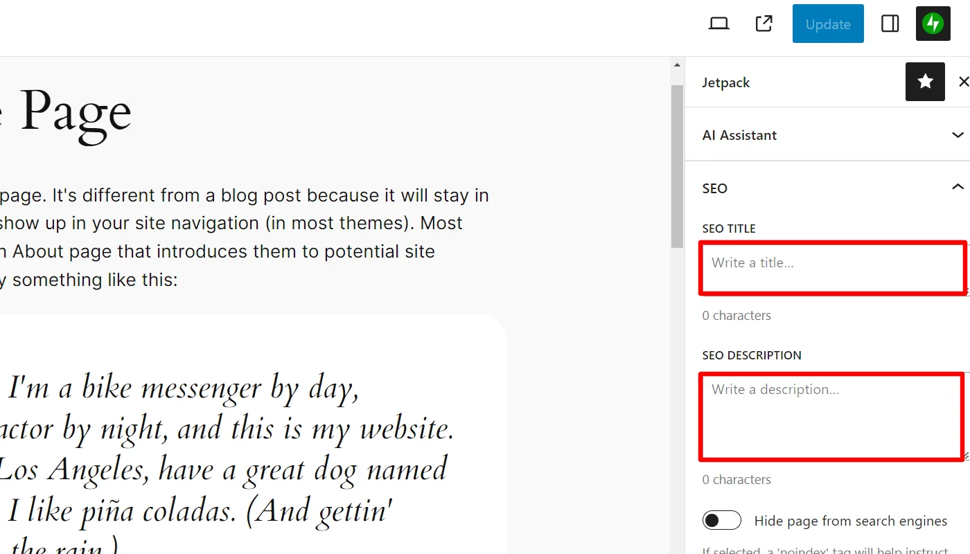 Setting SEO title and description