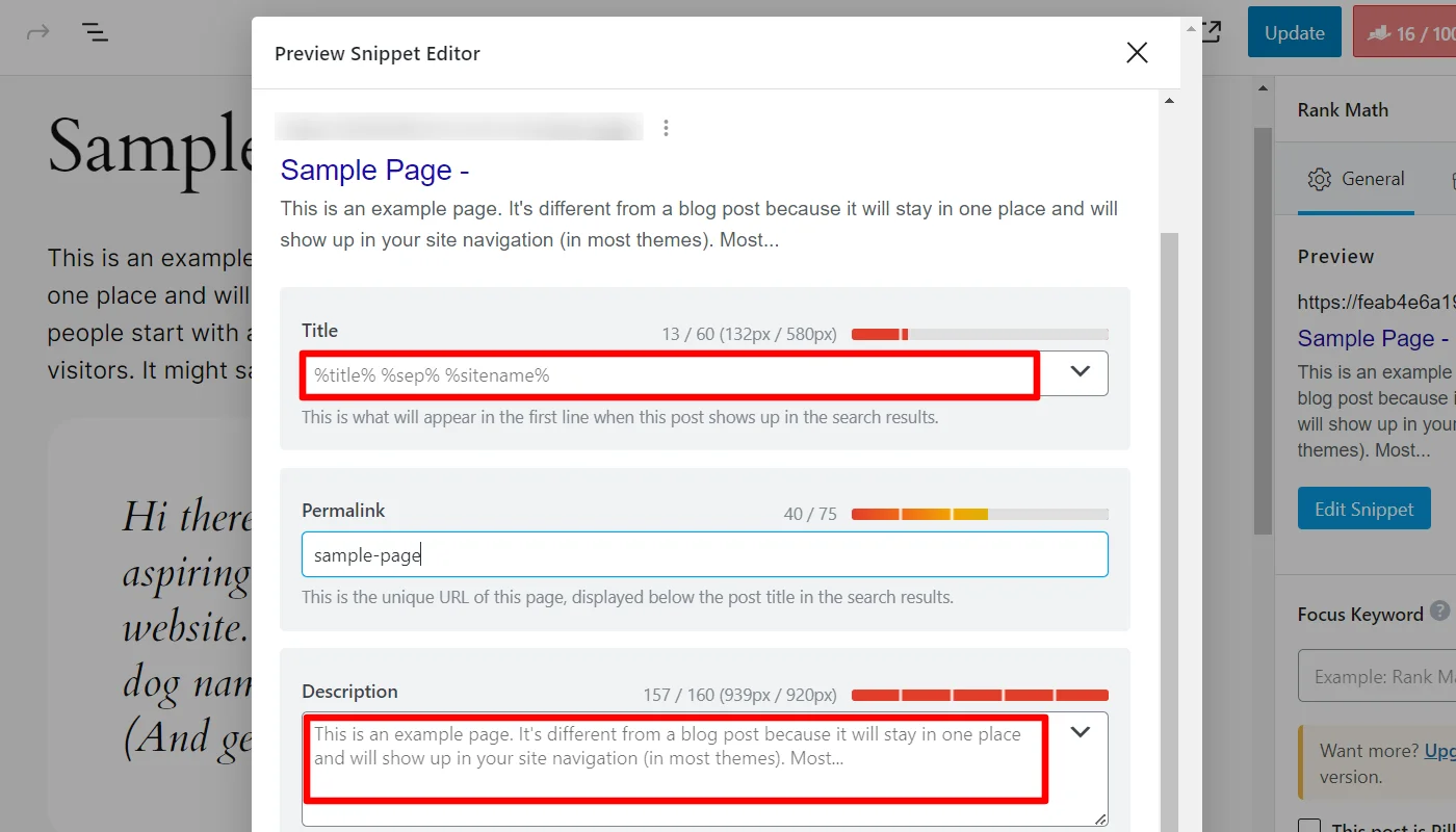 Setting title and description