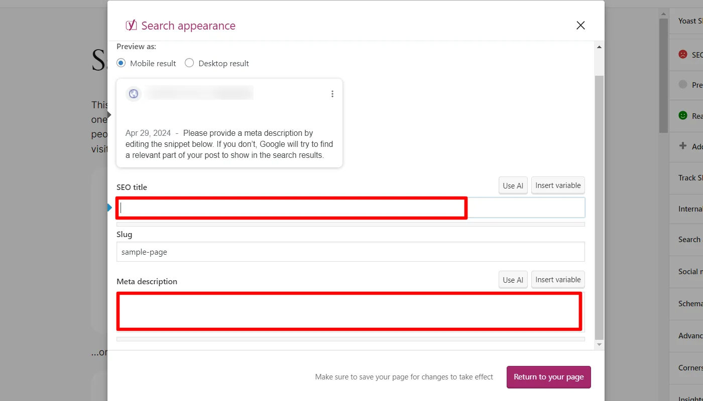 setting site title and meta description