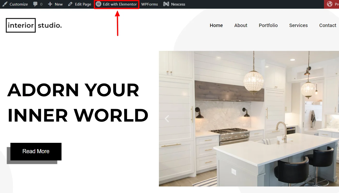 Clicking edit with Elementor