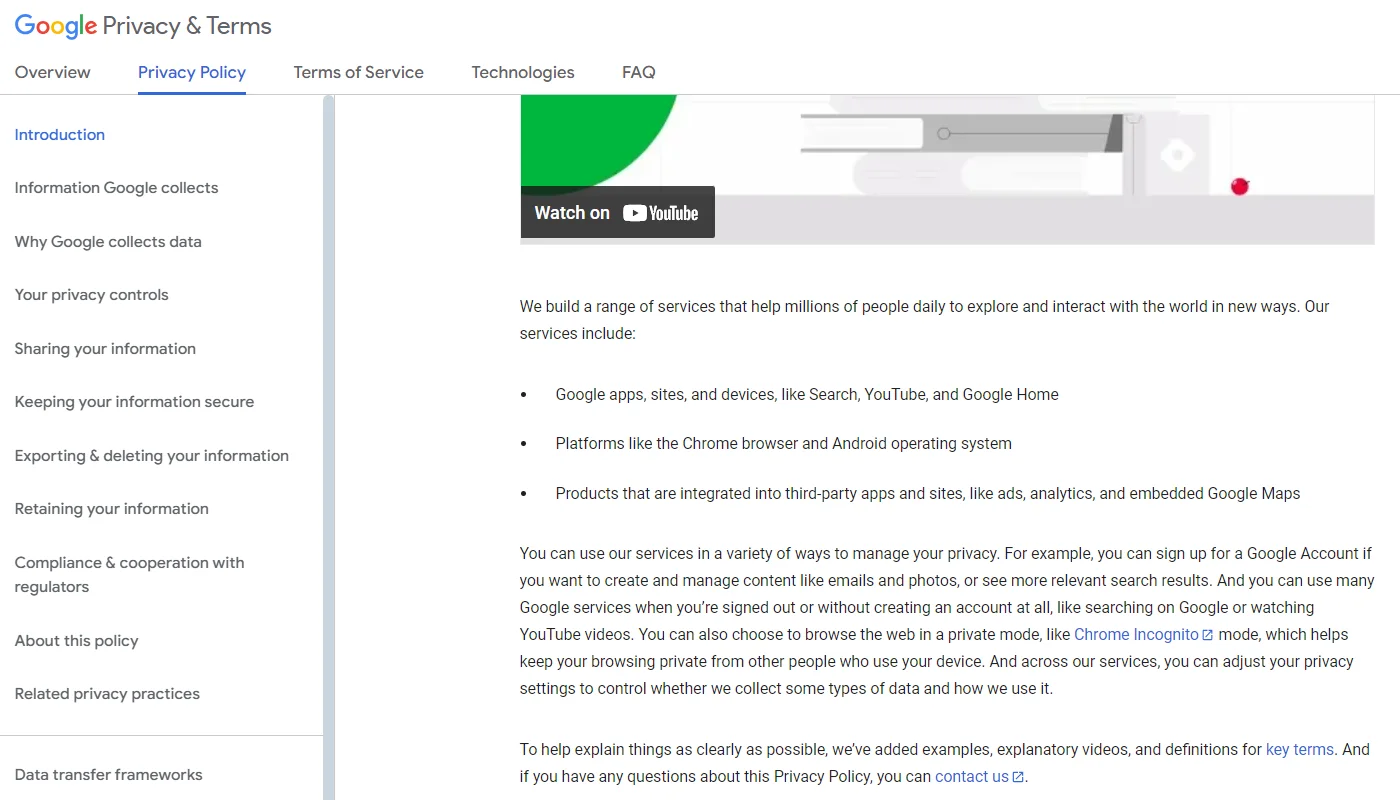 Google Privacy Policy