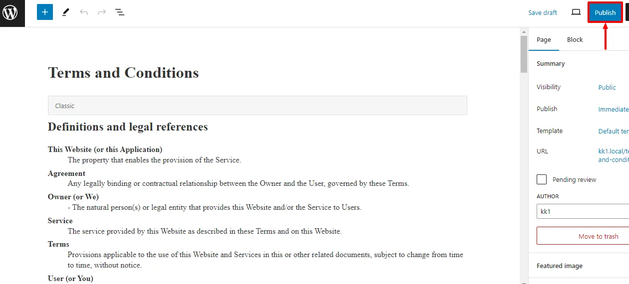 Publishing terms and conditions