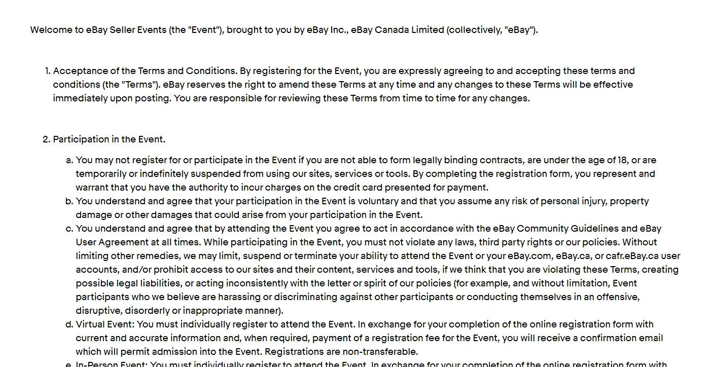 eBay’s Terms and Conditions