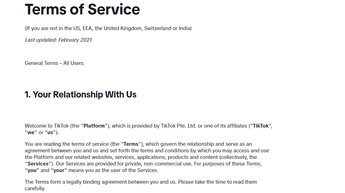 TikTok’s Terms and Conditions