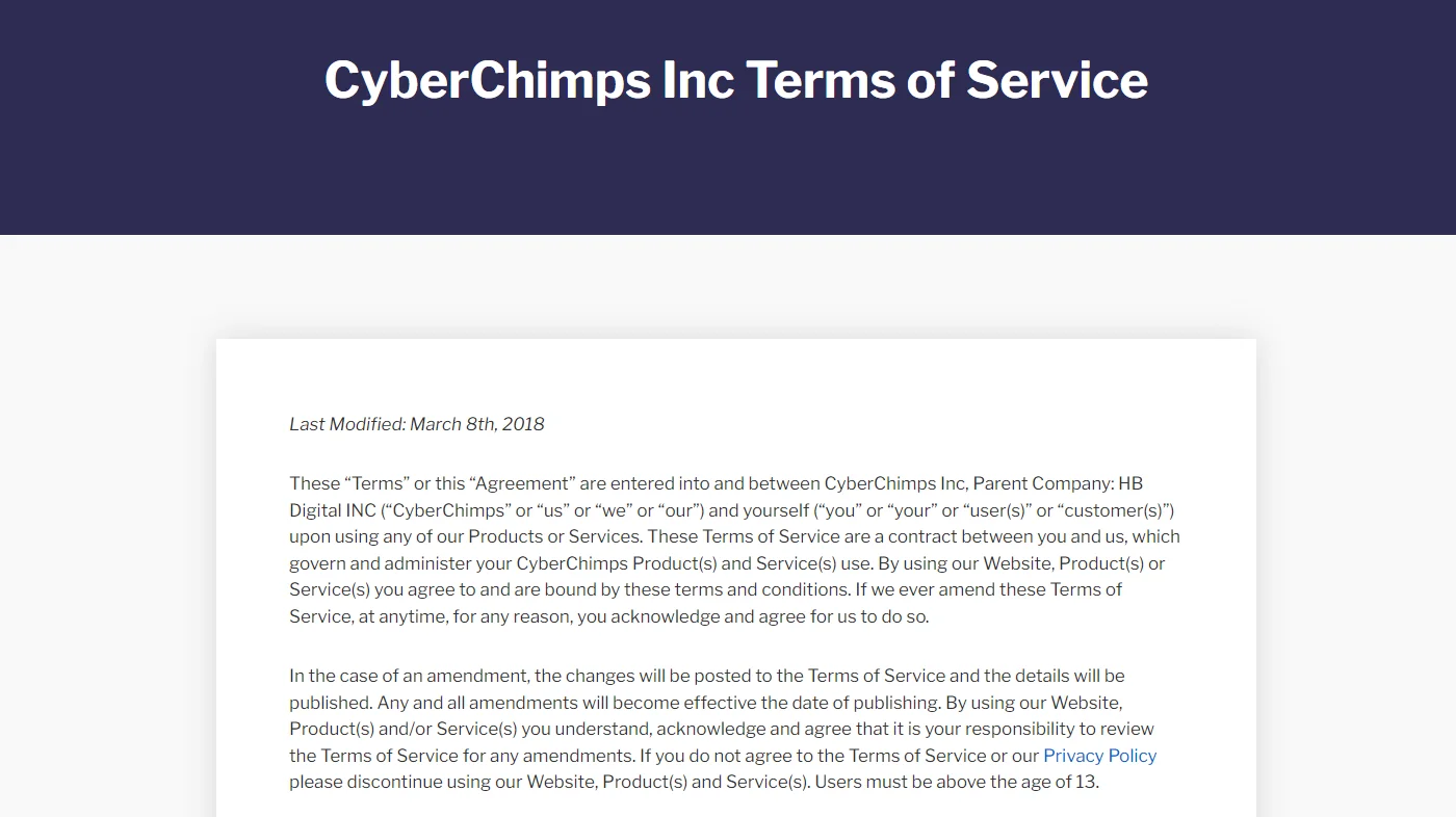 Cyberchimps terms and conditions