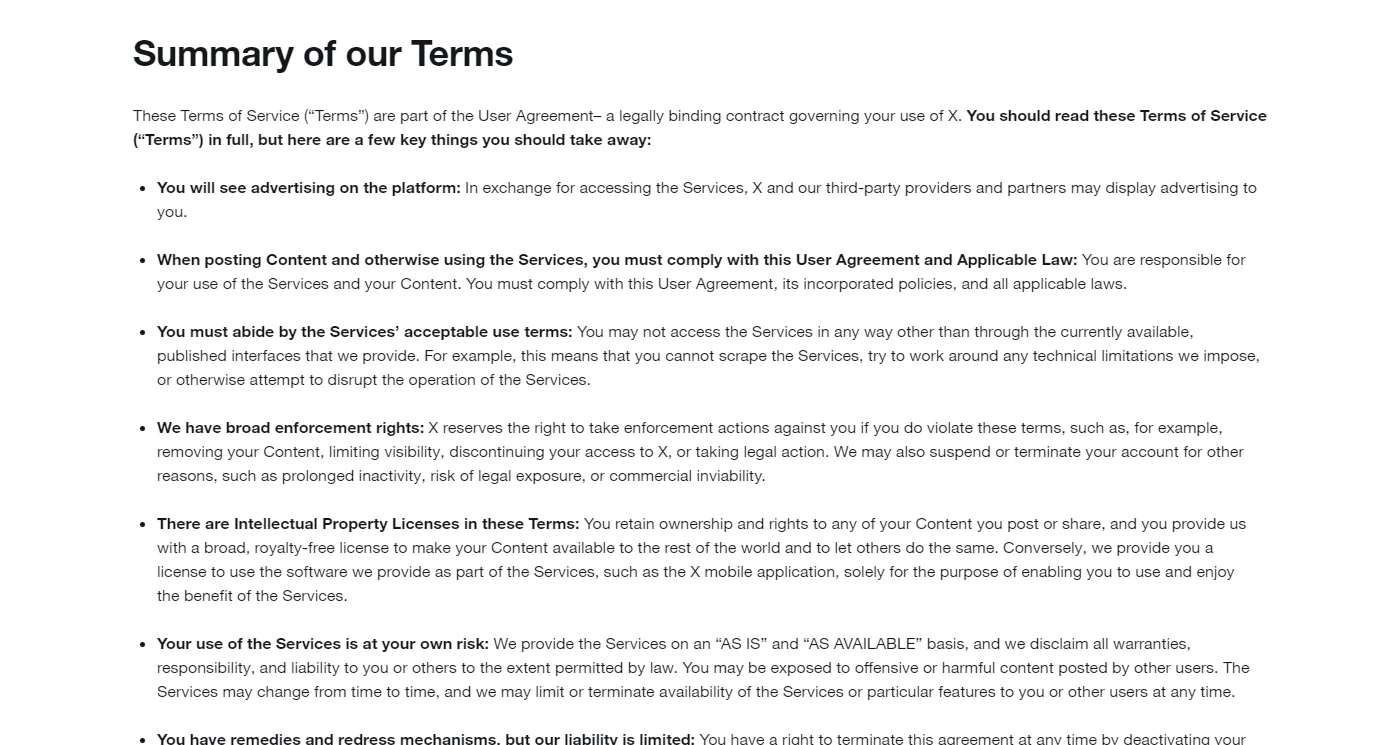 X’s Terms and Conditions