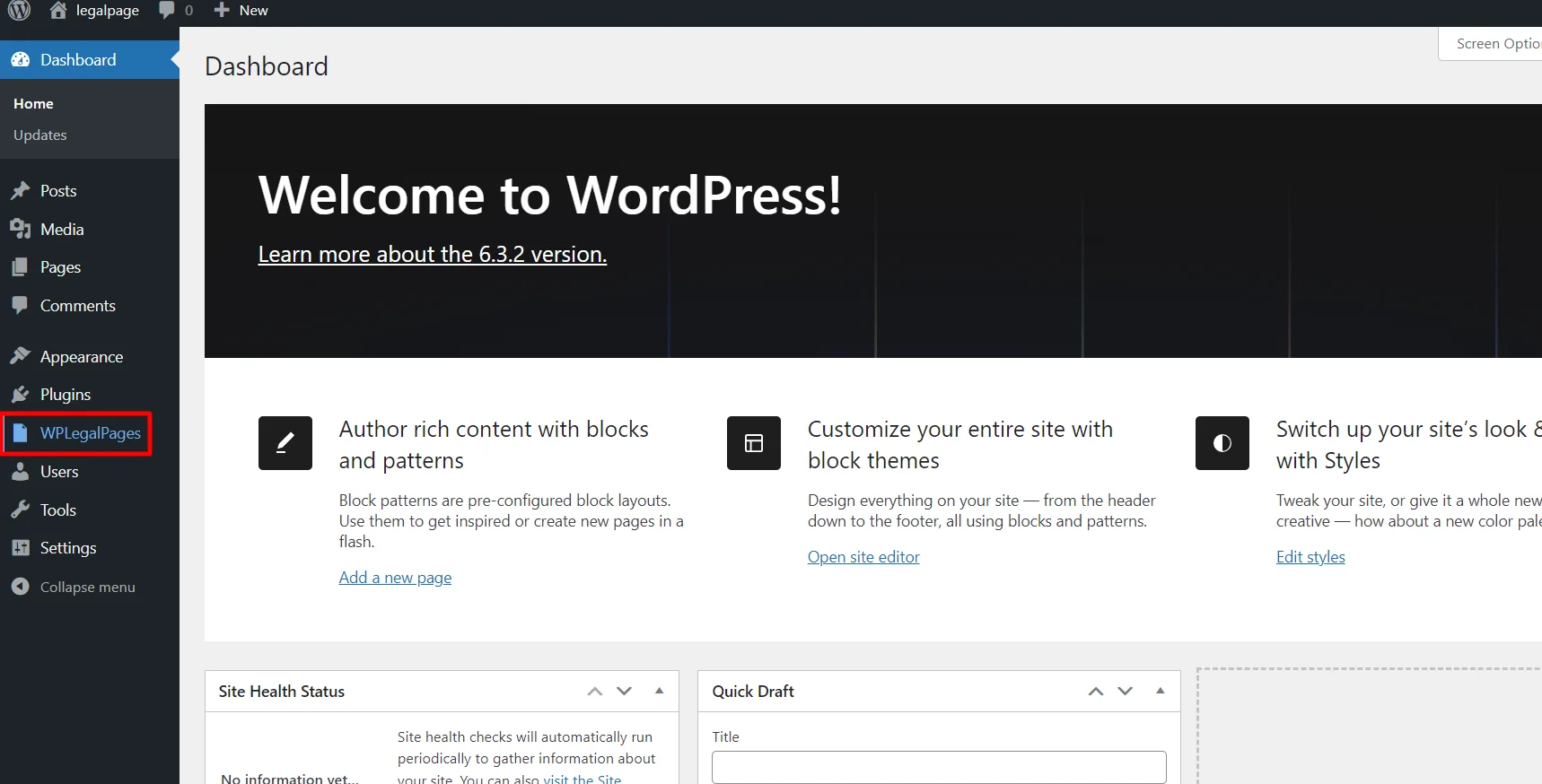 Clicking WP legal pages 