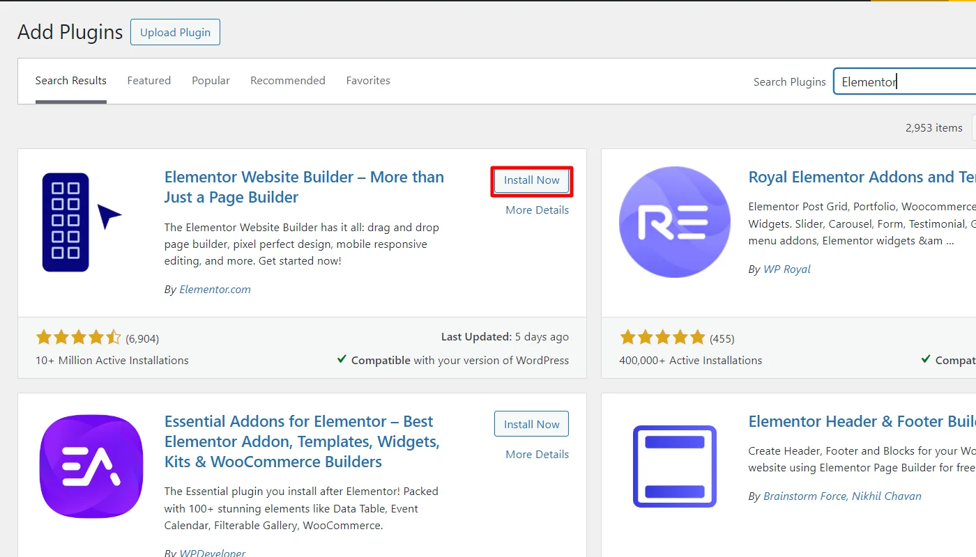 Installing Elementor