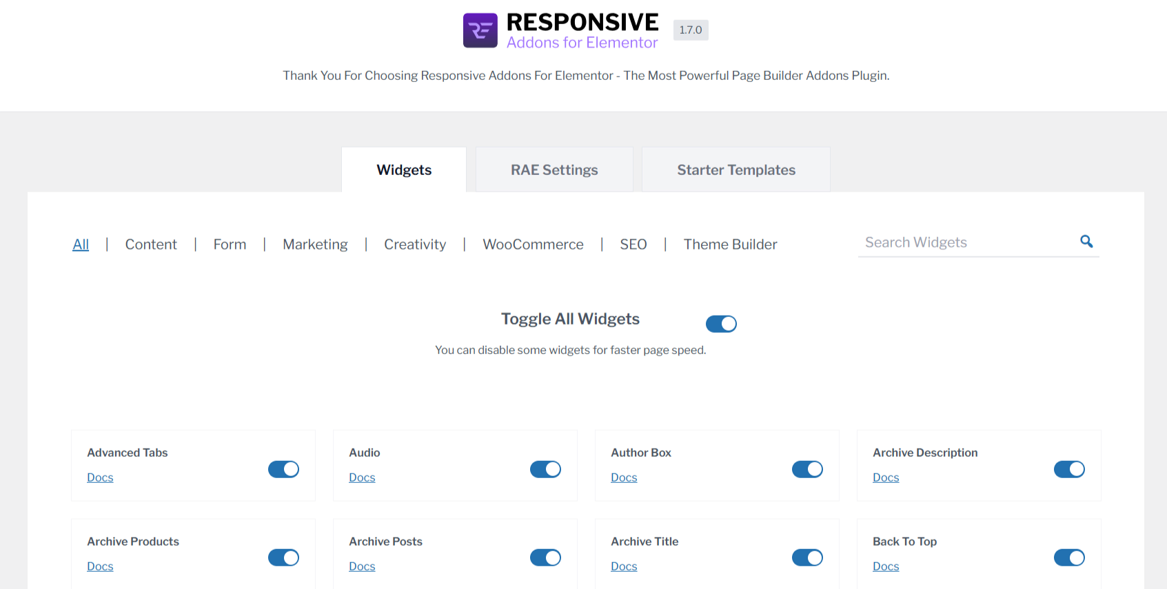 Responsive Addons for Elementor Backend Preview for RAE vs plus addons