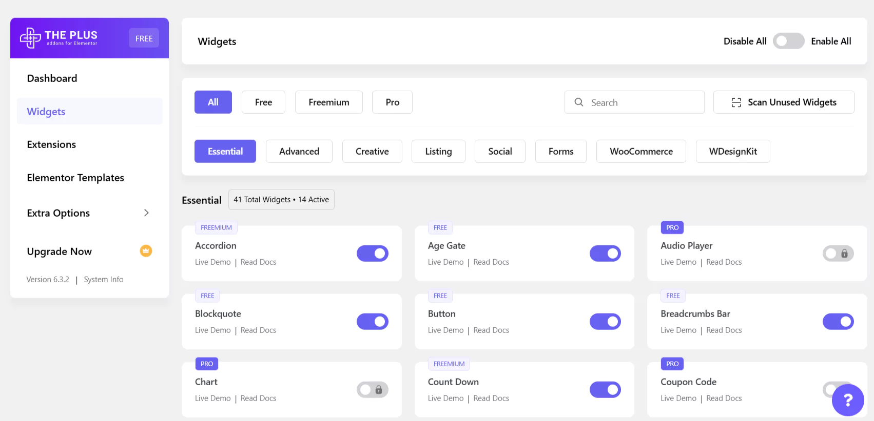 Plus Addons Backend Preview for RAE vs plus addons