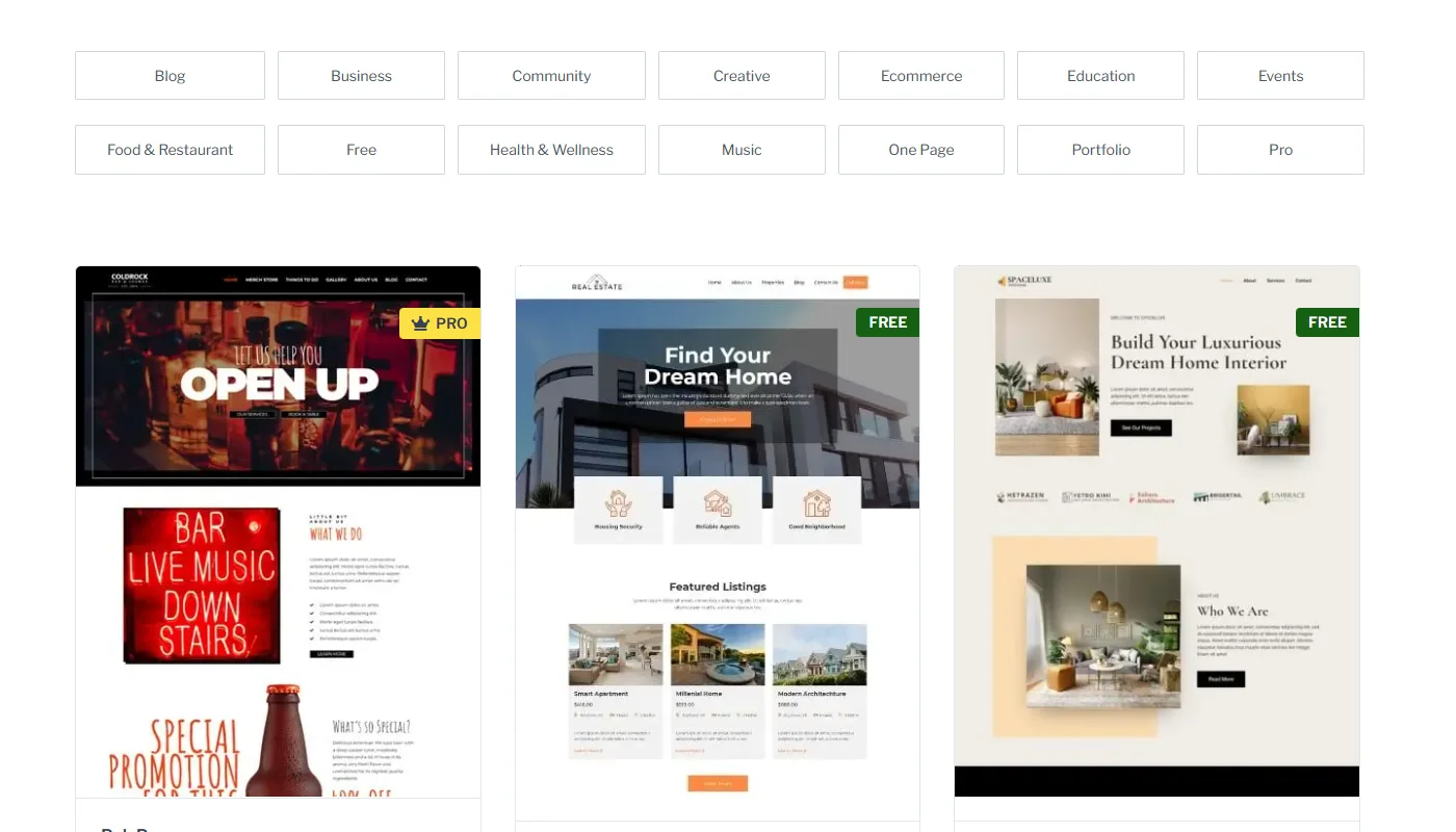 Responsive Plus templates categories
