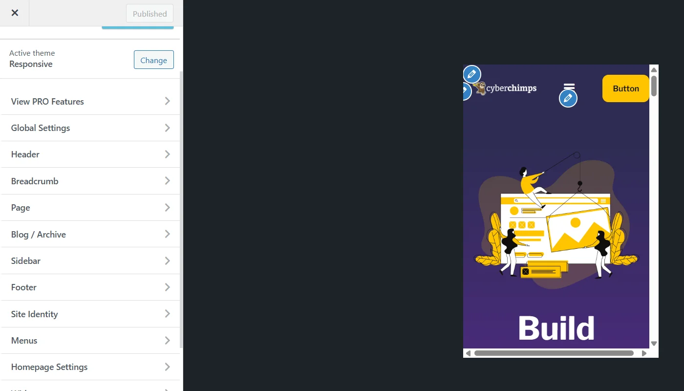 Responsive theme mobile view