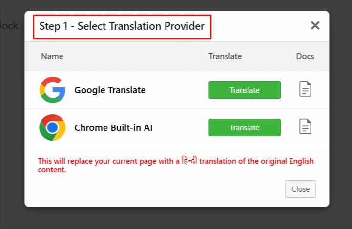 Select Google Translate