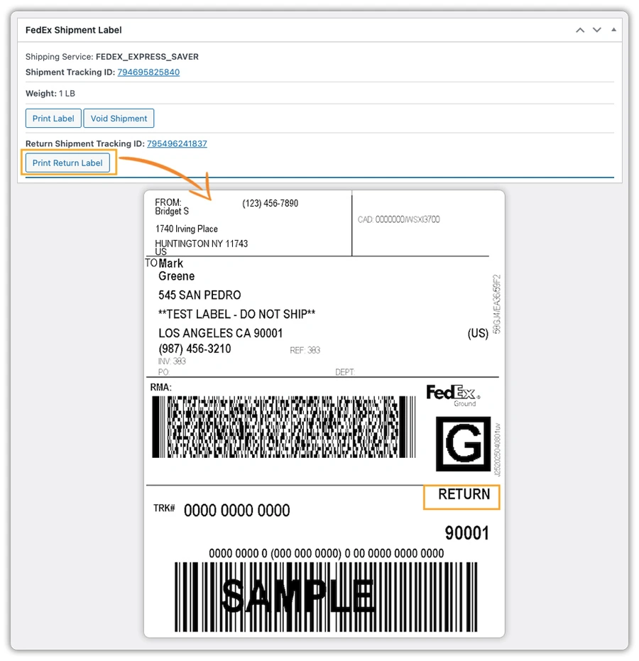 return label inside the original shipment